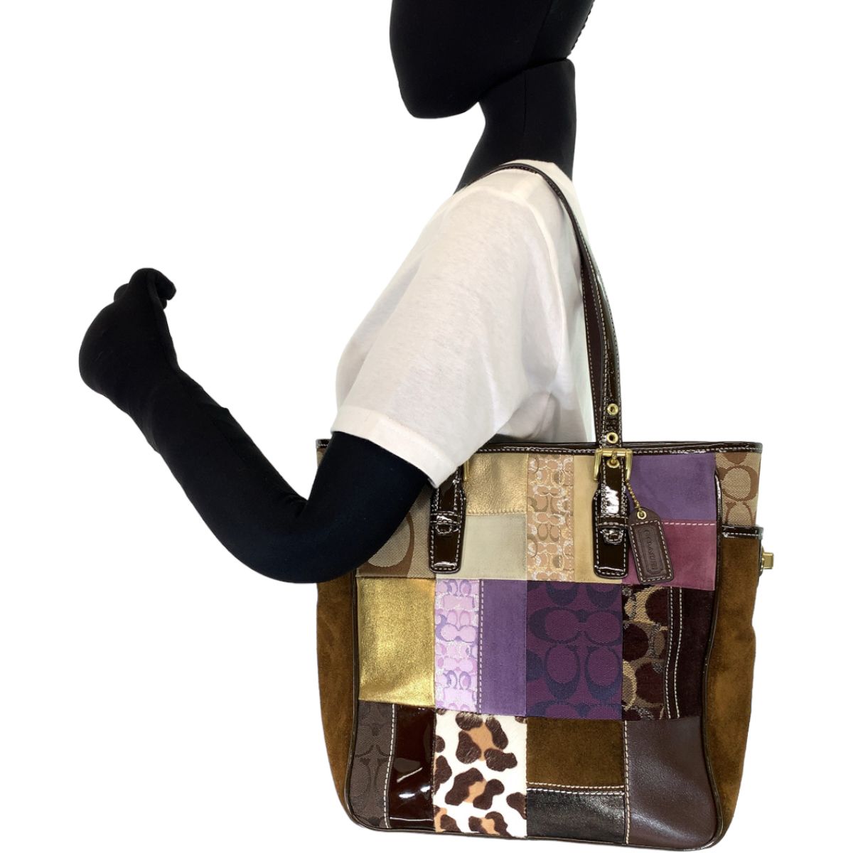 COACH コーチ シグネチャー パッチワーク ブラウン 茶 マルチカラー