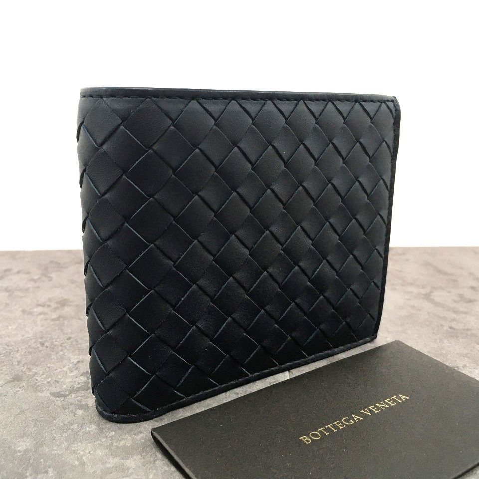 送料込み！ 未使用品 BOTTEGAVENETA 二つ折り財布 ネイビー 358