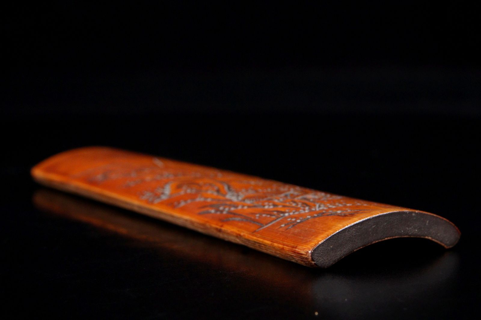 田能村竹田作 山水彫刻茶合 15.5cm 折り紙付 箱付 煎茶道具 唐物