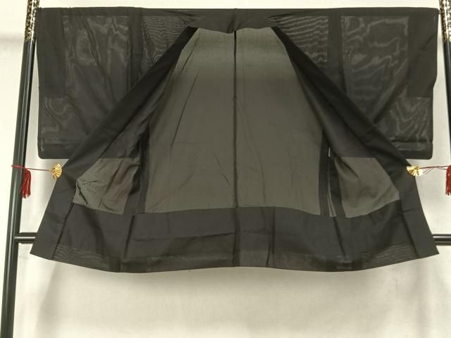 平和屋着物▽男性 長羽織 スリーシーズン 春夏秋 塵除け 黒地 正絹 AABA7603fy