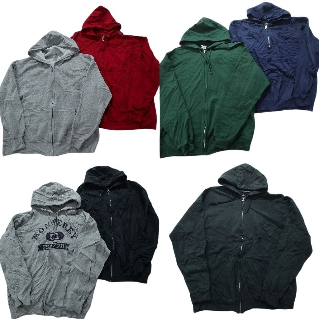 古着卸 まとめ売り フルジップスウェット 7枚セット (メンズ XL ) カレッジ風 無地系 レッド グレー ブラック グリーン MW5188