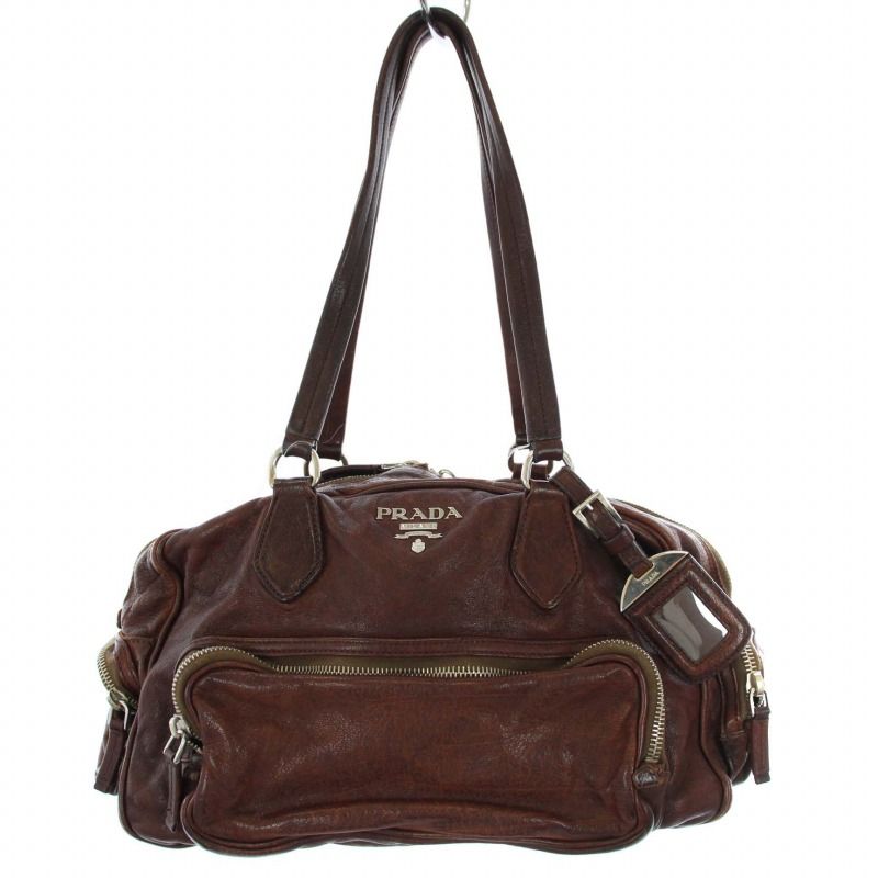 PRADA プラダ レザー ショルダーバッグ ハンドバッグ ブラウン PRADA【入手困難】☆プラダ レザー ミニショルダーバッグ☆ 全色