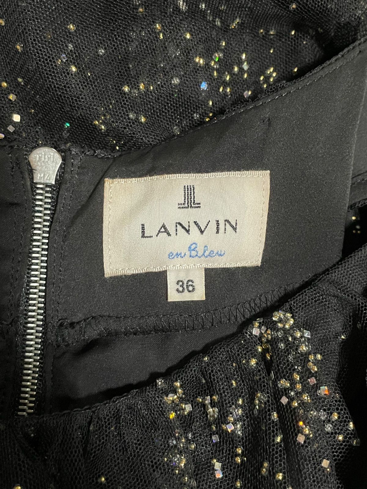 ランバン オンブルー ワンピース ノースリーブ チュール スパンコール 36 LANVIN en Bleu ランバン オンブルー ワンピース ノースリーブ