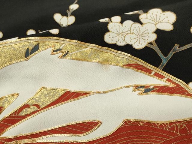 平和屋着物□豪華黒留袖 駒刺繍 地紙枝梅松文 金彩 正絹 逸品