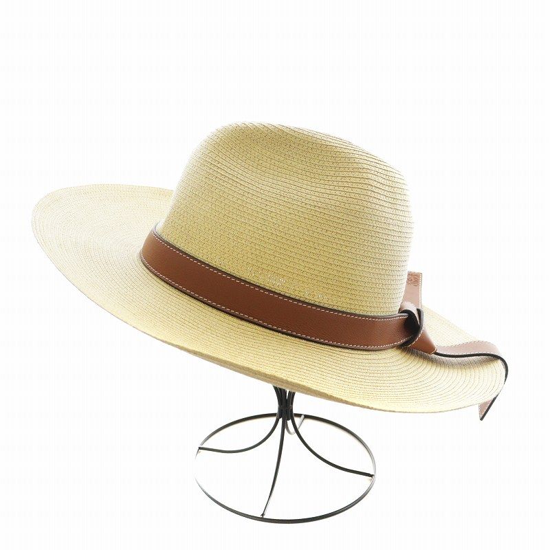 ロエベ LOEWE アナグラム 麦わら帽子 レザー ベージュ AN20