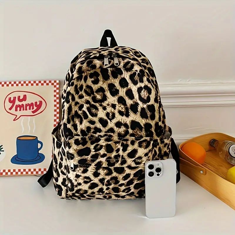 レオパード柄 ナイロン製大容量バックパック - ファッション