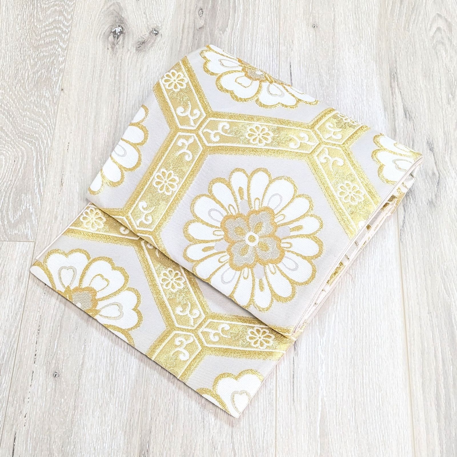 新品・仕立て上がり】正絹 袋帯 フォーマル 菱 菊 ゴールド 金 ub18  