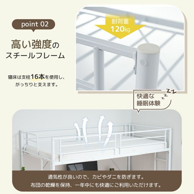 ロフトベッド サイド棚付き シングルベッド 木 収納子供部屋スチール