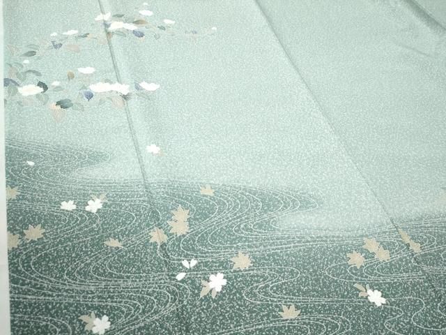 平和屋着物○訪問着 友禅 竜田川枝花文 たたき染め 正絹 逸品