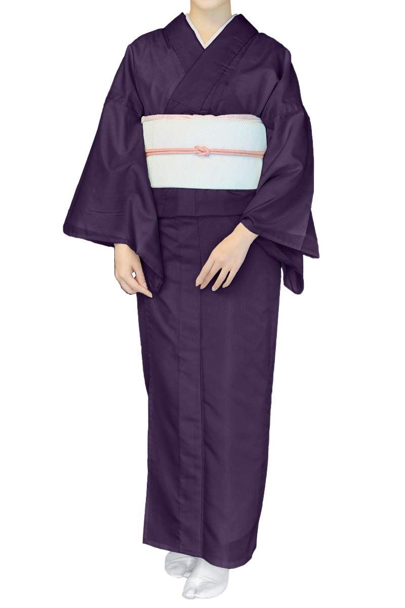 M_6.深紫 KYOETSU キョウエツ 着物 洗える 単衣 無地 駒絽生地 レディース M 6.深紫