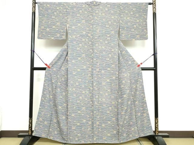 平和屋着物□極上 夏物 銀座もとじ 小紋 紗 立波文 間道 た