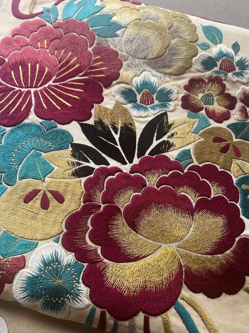 アンティーク帯 名古屋帯 刺繍 花くす玉