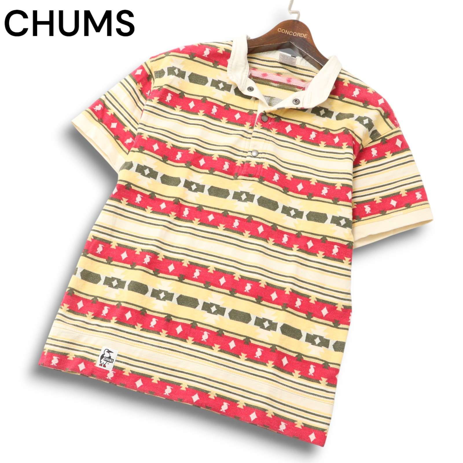 CHUMS チャムス 春夏 ロゴ☆ ネイティブ柄 ボーダー 半袖 ポロシャツ