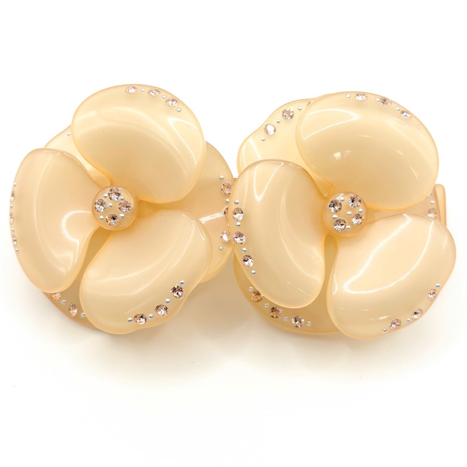 ALEXANDRE DE PARIS アレクサンドル ドゥ パリ CAMELIA PASTEL ラインストーン付 バレッタ 双子 ダブルカメリア ベージュ フランス製 花モチーフ フラワー 可愛い レディース ヘアアクセサリー 送料無料