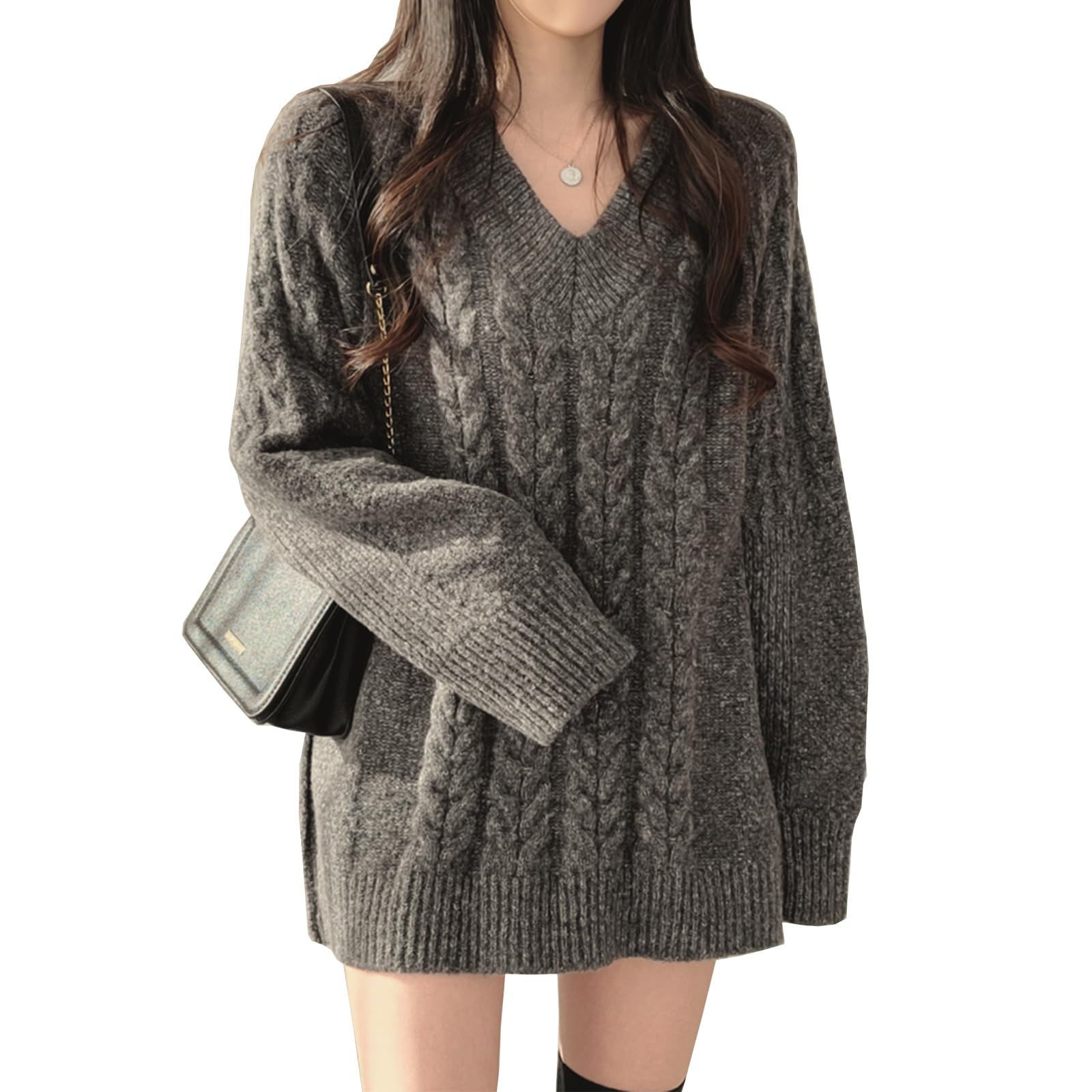 ダークグレー_Free Size [OGCPWYQZ] セーター レディース Vネック