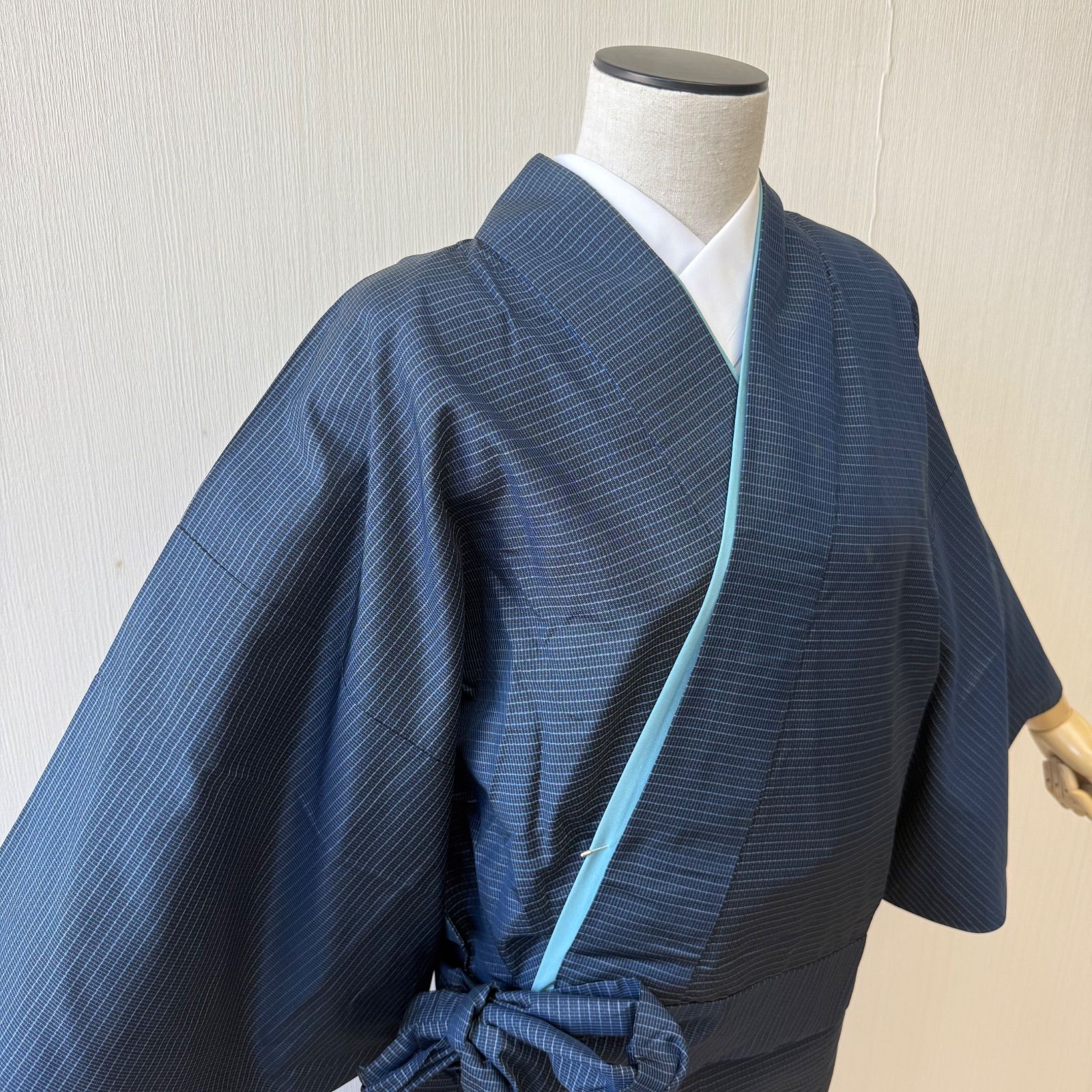 着物 二部式着物 紬 正絹 袷 二部式 紺 リサイクル着物 z-553