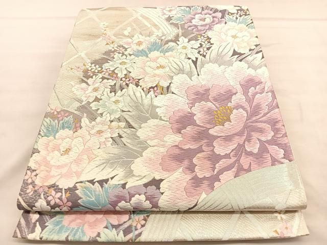 A5 花手毬 金銀糸 引箔 梅 牡丹 六通 正絹 フォーマルな袋帯 A5 花手毬 金銀糸 引箔 梅 牡丹 六通 正絹 フォーマルな袋帯