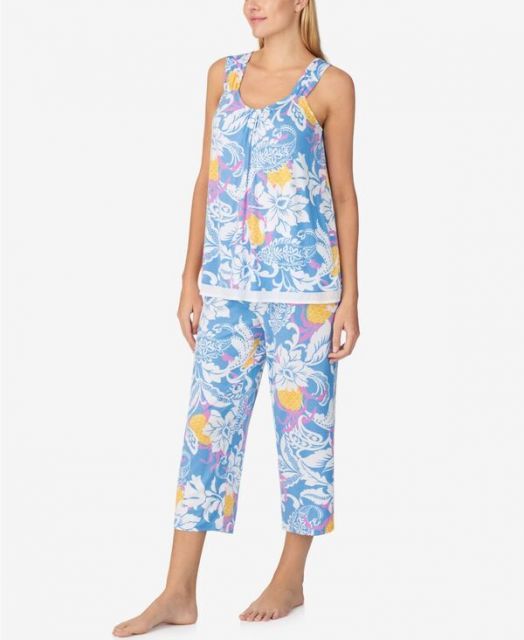 エレントレイシー レディース ナイトウェア アンダーウェア Women s Sleeveless Crop Pajama Set Blue Multi
