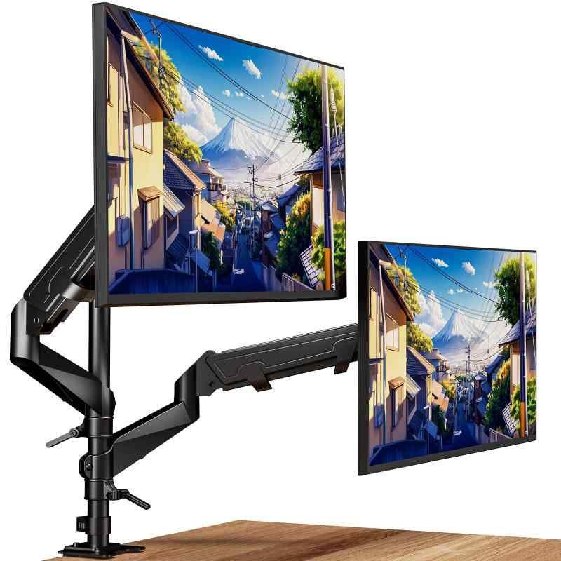 ロボロビン デュアルモニターアーム 2画面 安定性UP 15～32インチ対応 耐荷重0-9kg 高さ調節0-90cm ストレスなく調整 ガススプリング式 角度自由に調整 360度回転 ケーブル収納 液