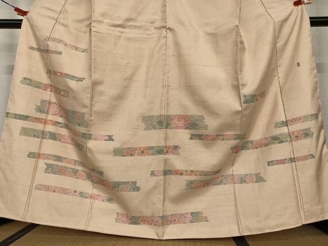 平和屋着物●訪問着　作家物　紬地　草花間道　正絹　逸品　未使用　AAAV7030zg 平和屋着物○訪問着 作家物 紬地 草花間道 正絹 逸品 未使用