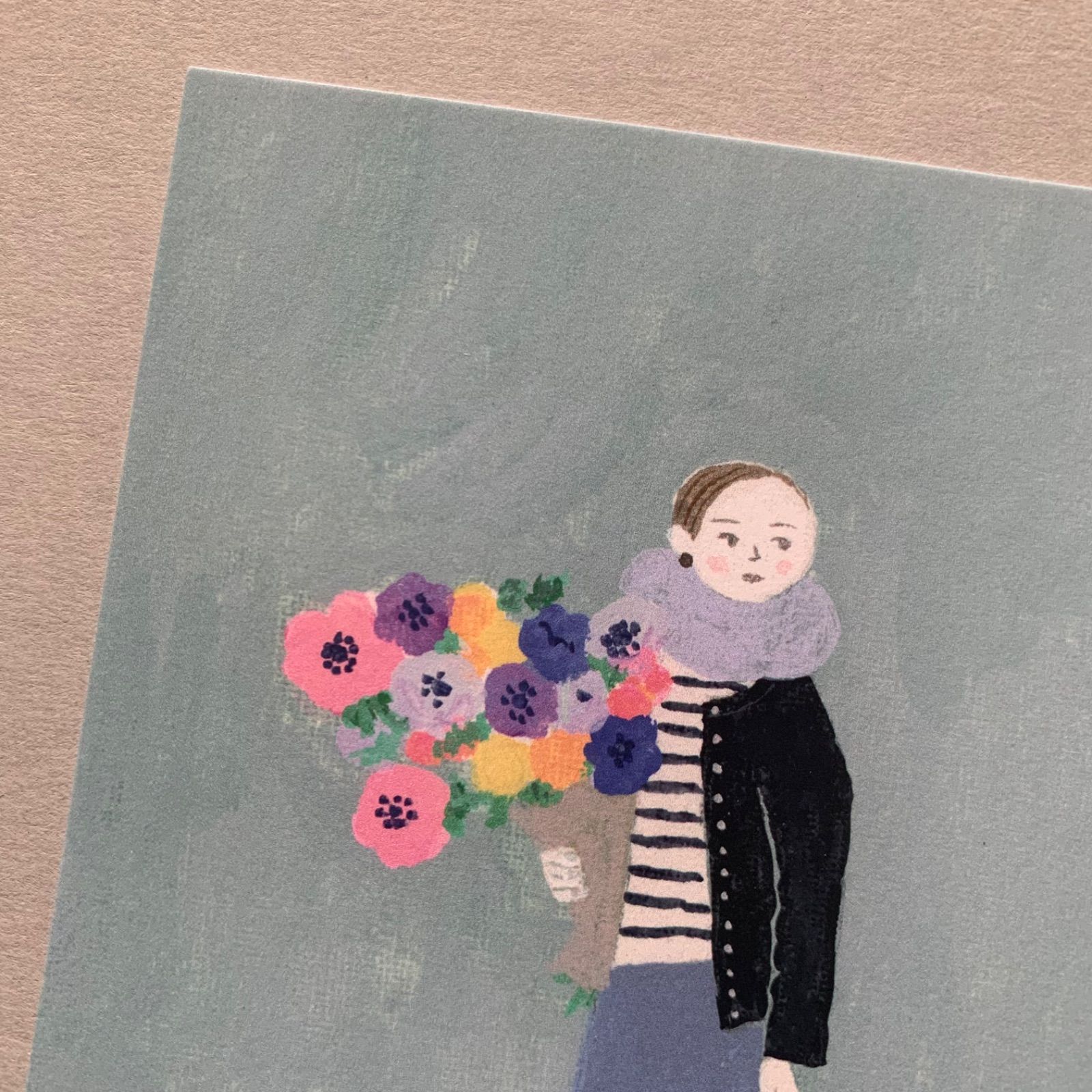 「Bouquet」ポストカード　３枚セット　パリ　シネマ　散歩　花束　アネモネ　パリジェンヌ　ボーダー　女の子-3