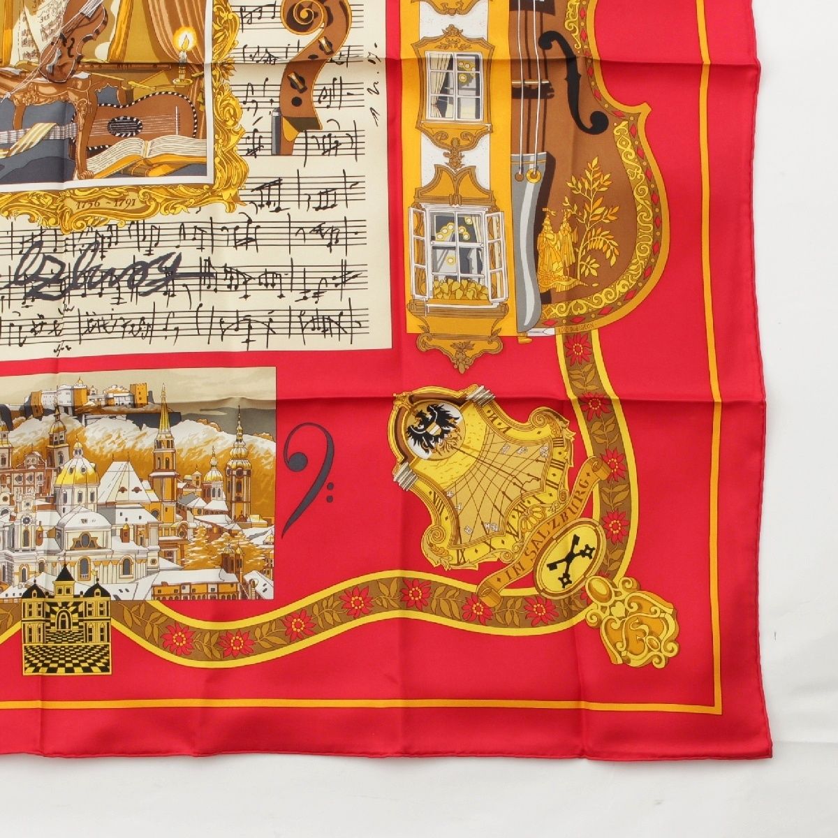 HERMES エルメス スカーフ ザルツブルグにて カレ90 赤 シルク エルメス スカーフ カレ90 IN SALZBURG ザルツブルグにて シルク