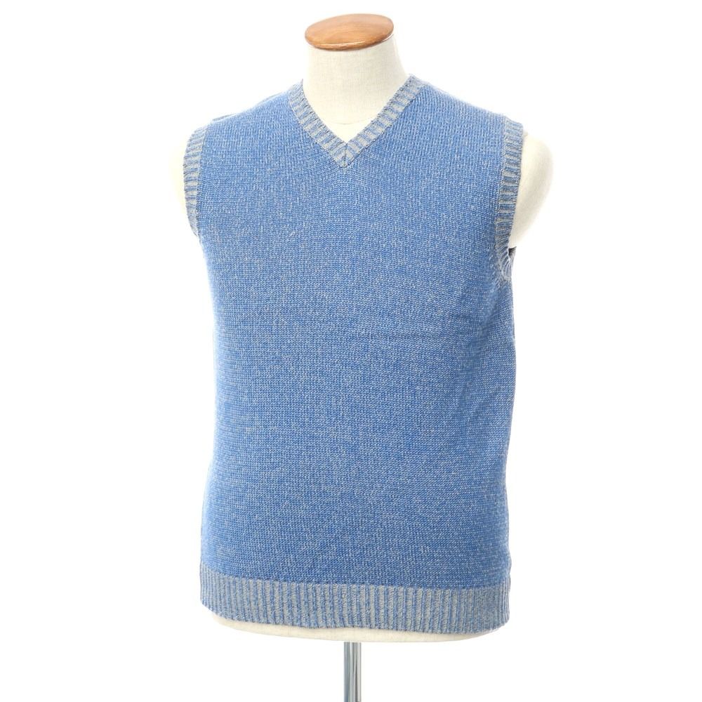 【新品】スカリオーネ SCAGLIONE ミドルゲージシルクコットン ニットベスト ブルーxグレージュ【サイズL】【メンズ】