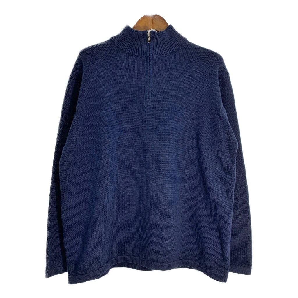 L.L.Bean エルエルビーン ハーフジップ コットン ニット セーター アウトドア ネイビー (メンズ XL) 中古 古着 T2792