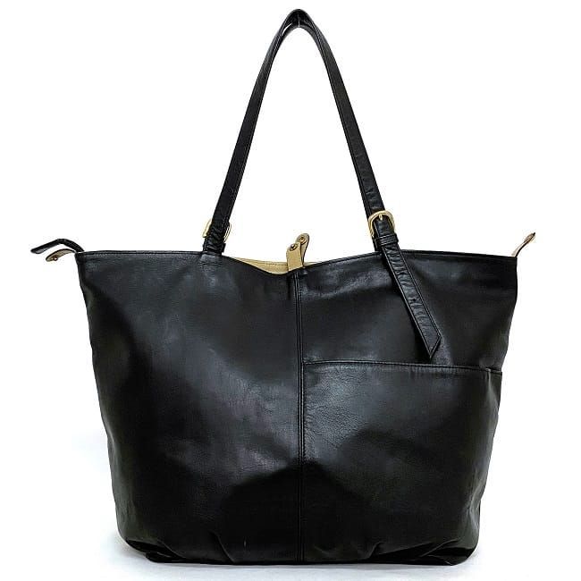 極美品✨キタムラ レザー キタムラ トートバッグ - 黒×ゴールド シボ革