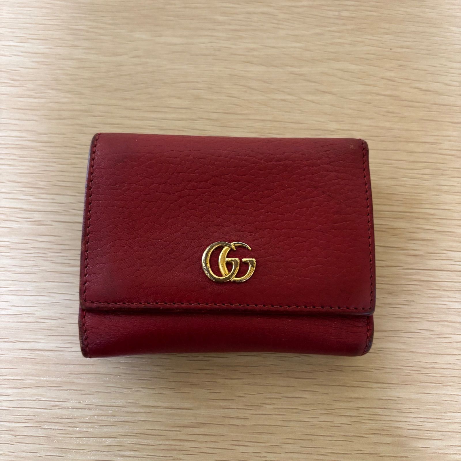 GUCCI レザー 三つ折り財布 レッド ☆GUCCI グッチ GG 3つ折財布 財布 レザー レッド 赤 171746