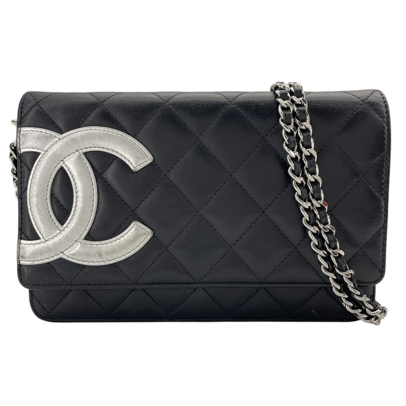 シャネル CHANEL カンボンラインチェーンウォレット A46646 15番台 ブラック SV金具 カーフ レディース ウォレットチェーン