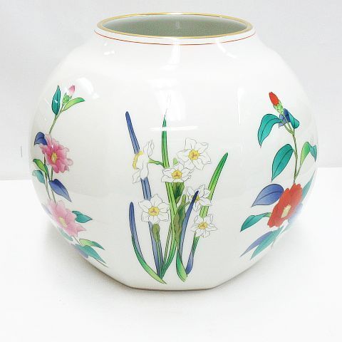 香蘭社 有田焼 金彩 八角花瓶 茶席の花 絵変わり 花瓶 壺 香蘭社