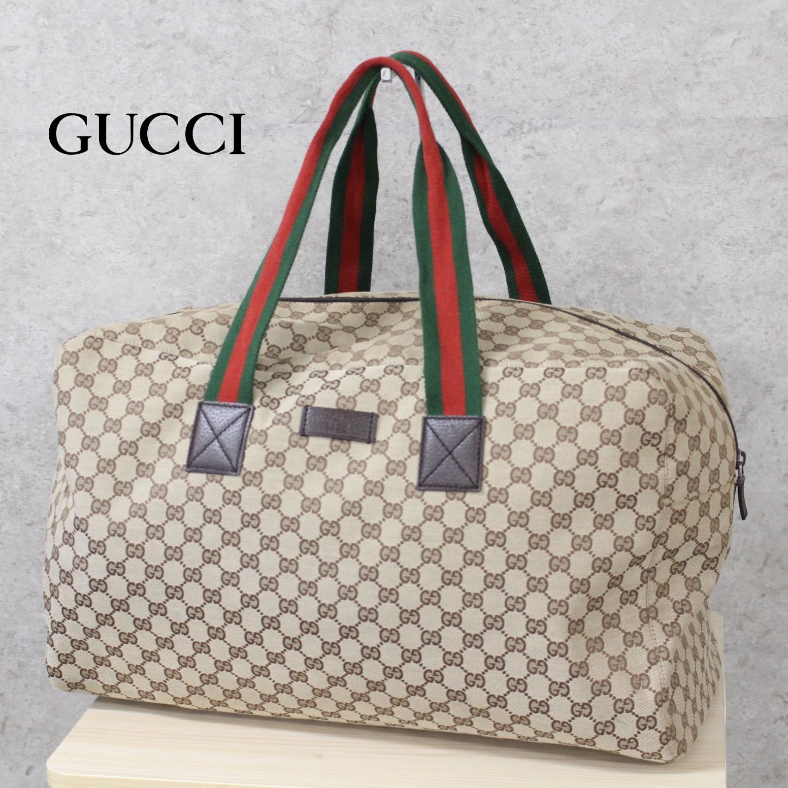 S139)GUCCI/グッチ GGキャンバス×シェリーライン ボストンバッグ