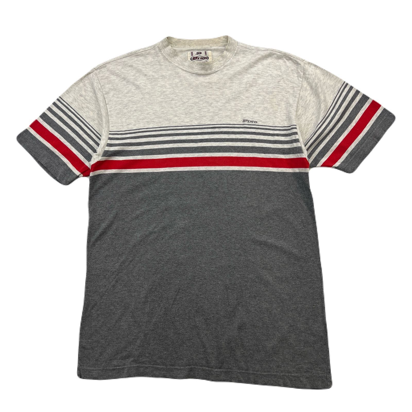 Piko Tシャツ メンズ M ボーダー ライトグレー × レッド × グレー 