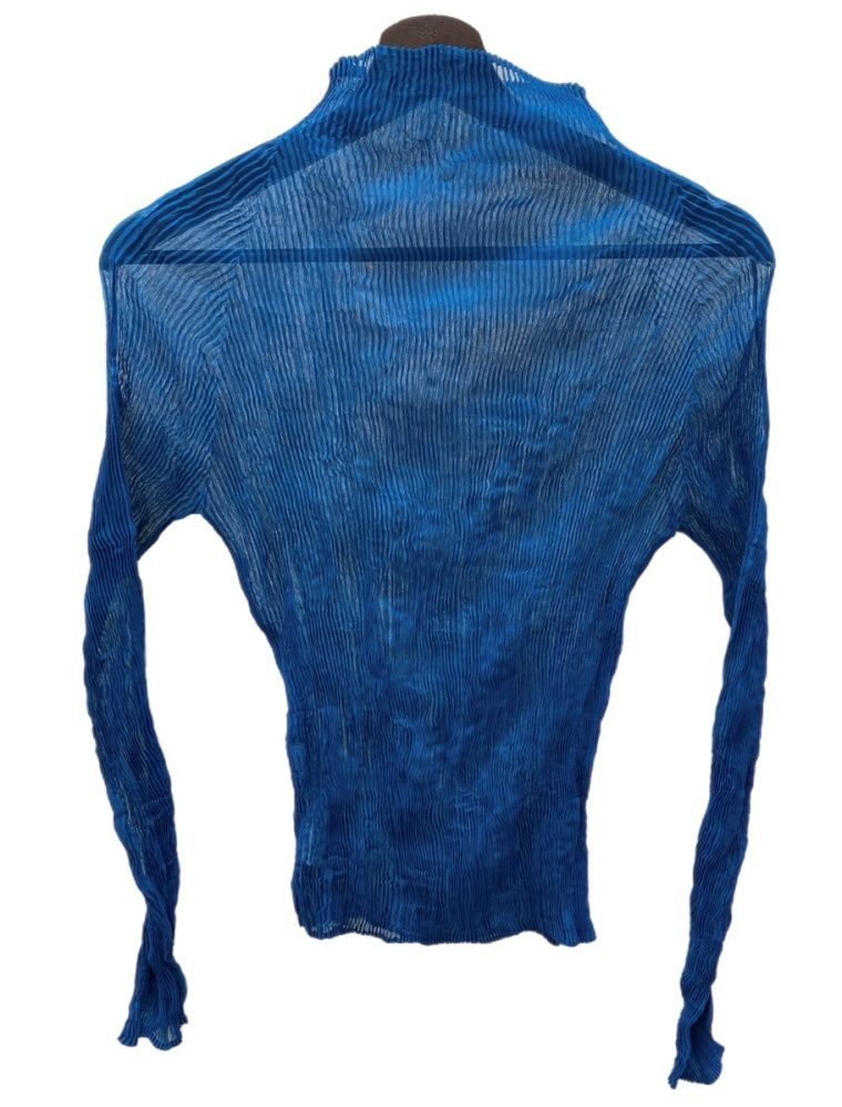 イッセイミヤケ ISSEY MIYAKE 16 SS 波プリーツ タートル シアー シースルー トップス PLEATS ポリエステル BLUE 青 長袖カットソー 無地 ブルー SIZE 2 104 LT-239