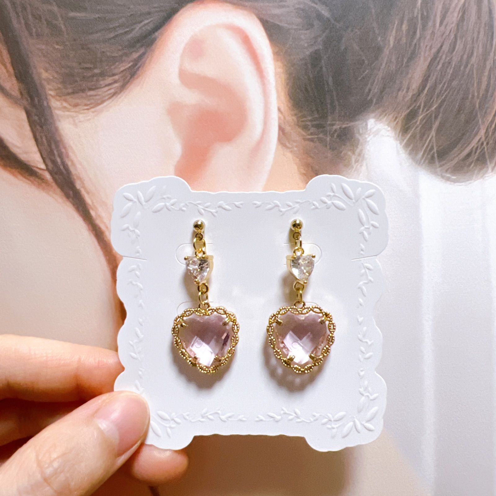 ハート ジルコニア♡ ピンク 大人可愛い ハンドメイド ピアス - メルカリ