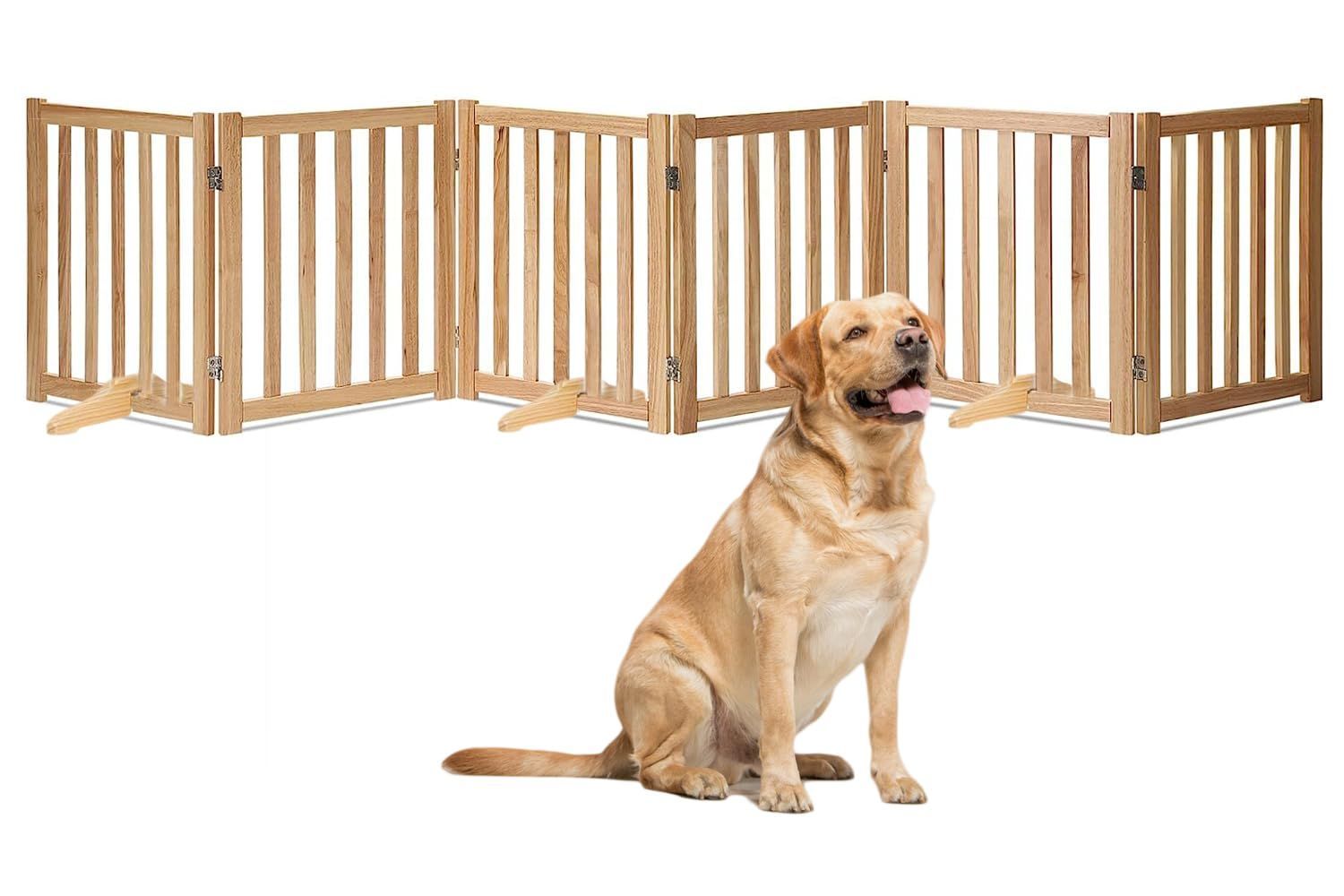ペットフェンス 多頭飼い 飛び出し防止 ガード 脱走防止 6枚-高さ60cm 中型犬 小型犬 安全柵 いぬ 柵 犬 フェンス ワイド 置くだけ 屋内用 パーテーション 組み合わせ自由 折り畳み式 木製ゲート ペットサークル