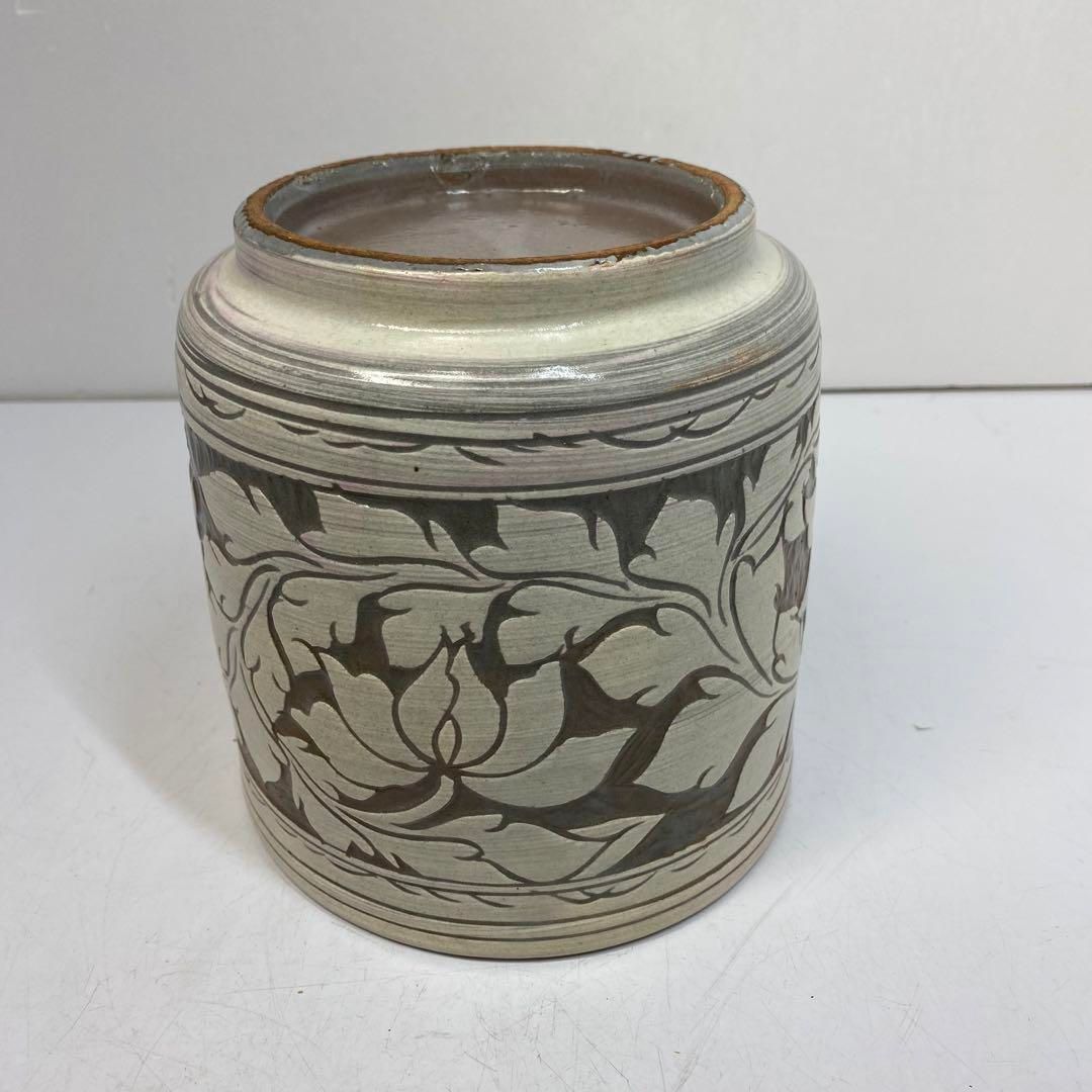 石隠 姜聖奎 磁州窯写 水指 共箱 高さ19㎝(蓋込) 東な6-0528④