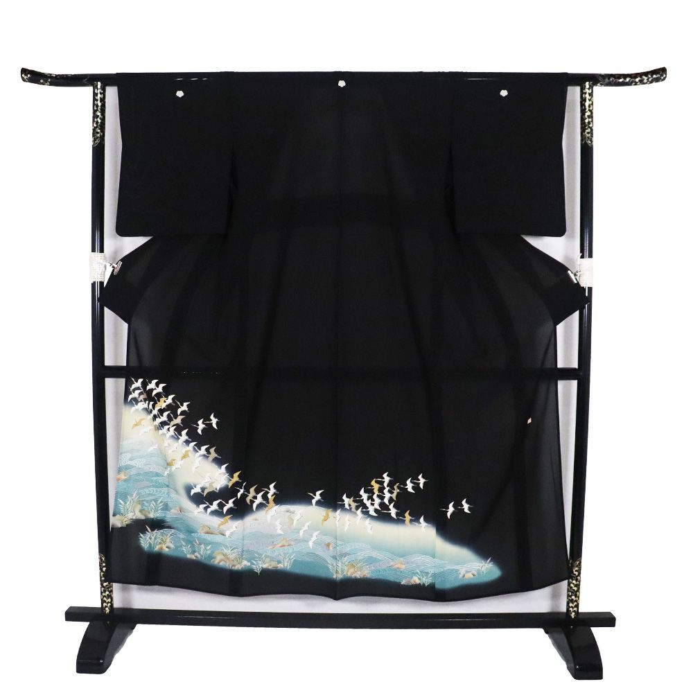 絽 黒留袖 正絹 鶴の旅立ち 荒波 Sサイズ ki30877 美品 夏着物