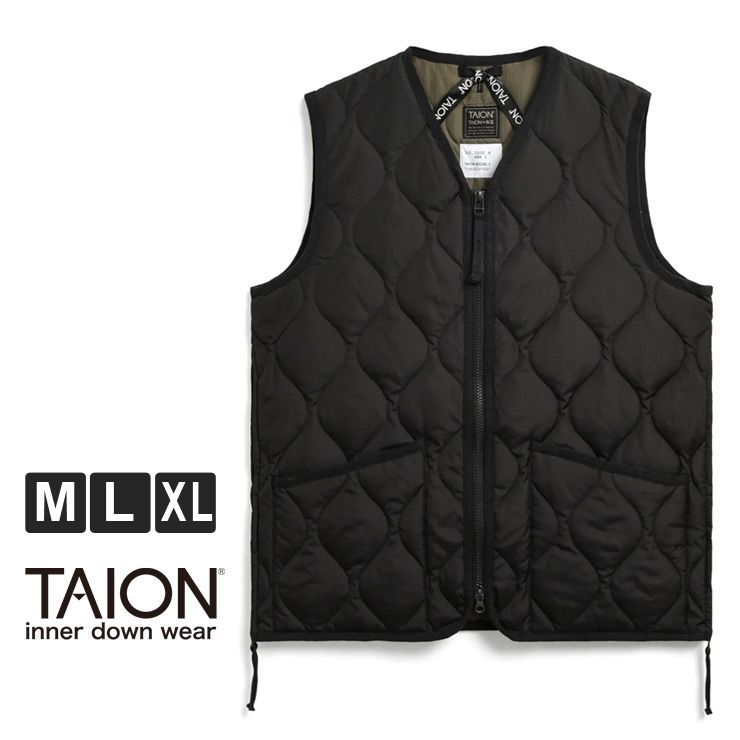 メンズ インナーダウン ベスト m l xl タイオン TAION ミリタリー Vネックジップ ダウンベスト TAION-001ZML