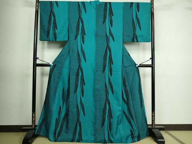 平和屋着物▽小紋 単衣 舞花文 黒地 ロング丈 洗える着物 DAAV9770sf