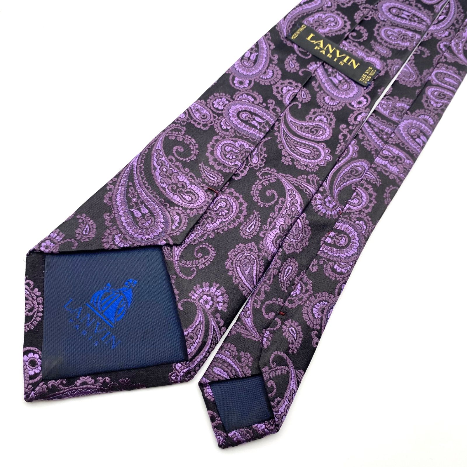 極美品✨ランバン ネクタイ 紫 パープル 緑 ペイズリー柄 ジャガード織 高級感 美品✨LANVIN ランバン ネクタイ ペイズリー ジャガード