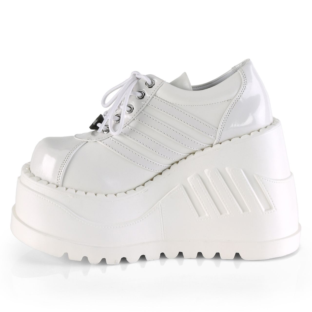 デモニア　厚底スニーカー　白　黒 正規品☆DEMONIA（デモニア）＊STOMP-08白＊フェイクレザー切替