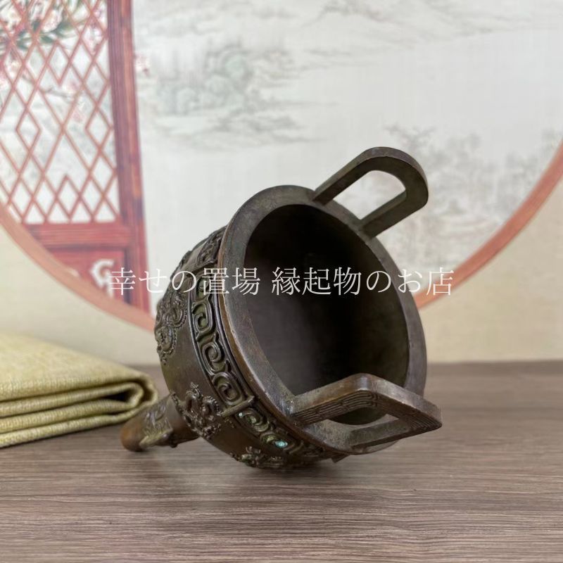 三足鼎 祭器 置物 オブジェ 風水 合金製 鼎 香炉 仿古 供物台 供養 龍