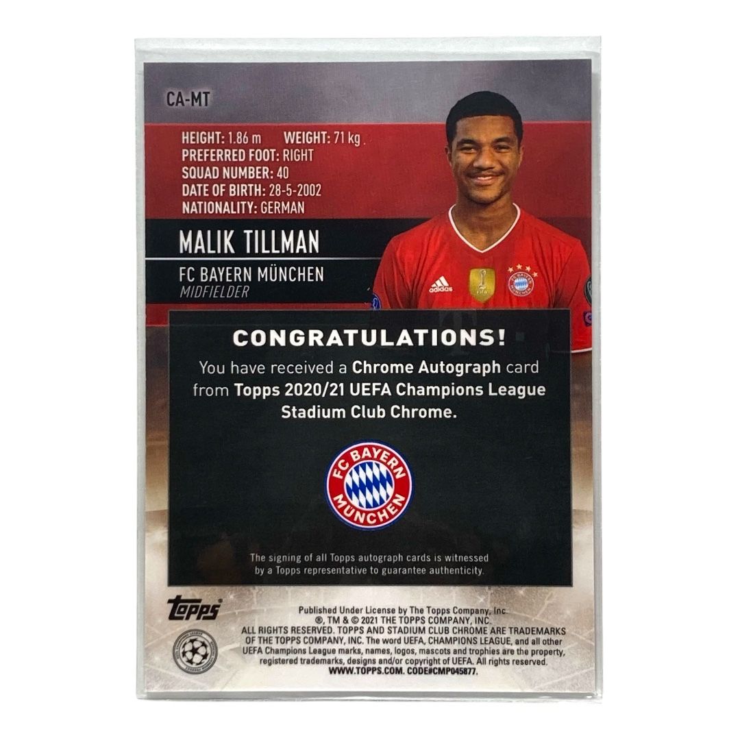 TOPPS サッカーカード STADIUM CLUB CHROME MALIK TILLMAN BAYERN #CA-MT 送料無料 中古 IT2 TOPPS サッカーカード STADIUM CLUB CHROME MALIK TILLMAN