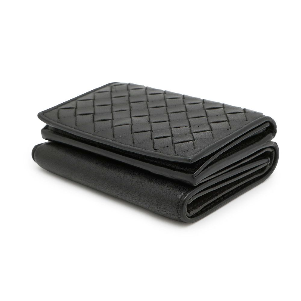 Bottega Veneta ボッテガヴェネタL字コンパクト財布レザー黒 BOTTEGA VENETA ボッテガ ヴェネタ イントレチャート L字