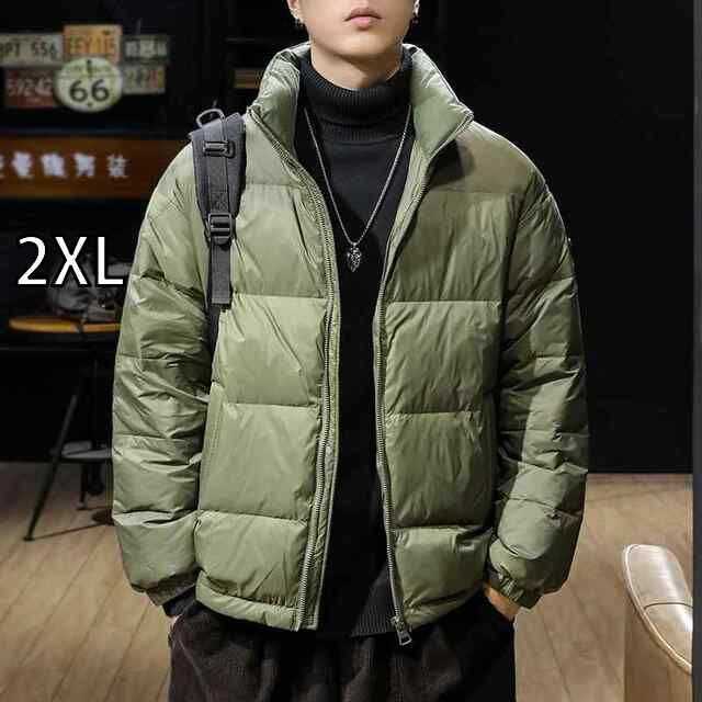 2XL 秋冬 コーデ メンズ 服 シンプル ファッション オシャレ 大人 かっこいい 大きいサイズ ストリート 紳士服 アメリカン レトロ スタンドカラー ダウン ジャケット ダック 暖かい ライト コットン ジャケット