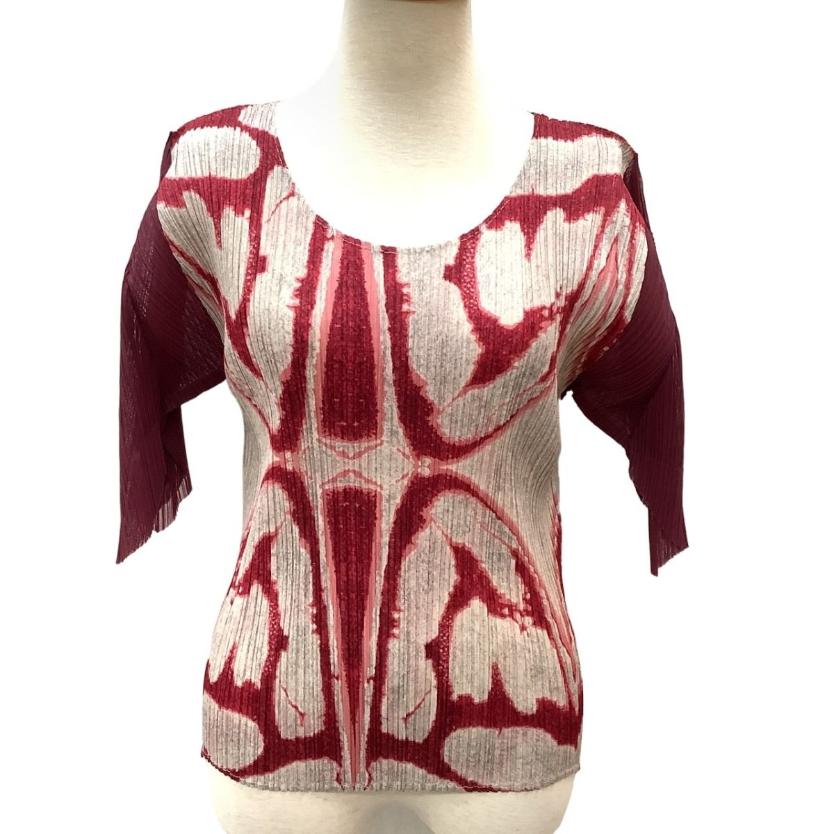 ♪♪ISSEY MIYAKE イッセイミヤケ PLEATS PLEASE 変形 総柄 カットソー SIZE 3 PP33-JK652 エンジ