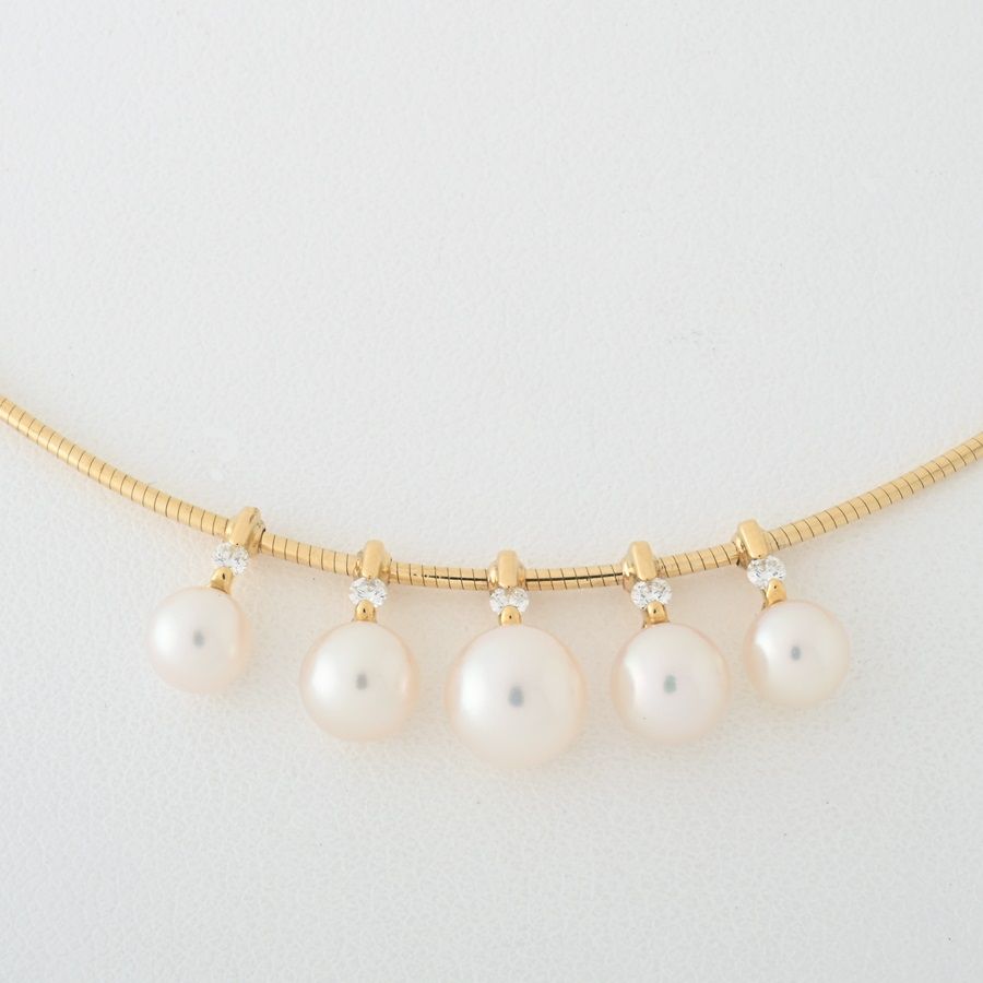 ミキモトパールネックレス　k18ダイヤ MIKIMOTO （新品仕上げ済）ミキモト パール ダイヤ ネックレス