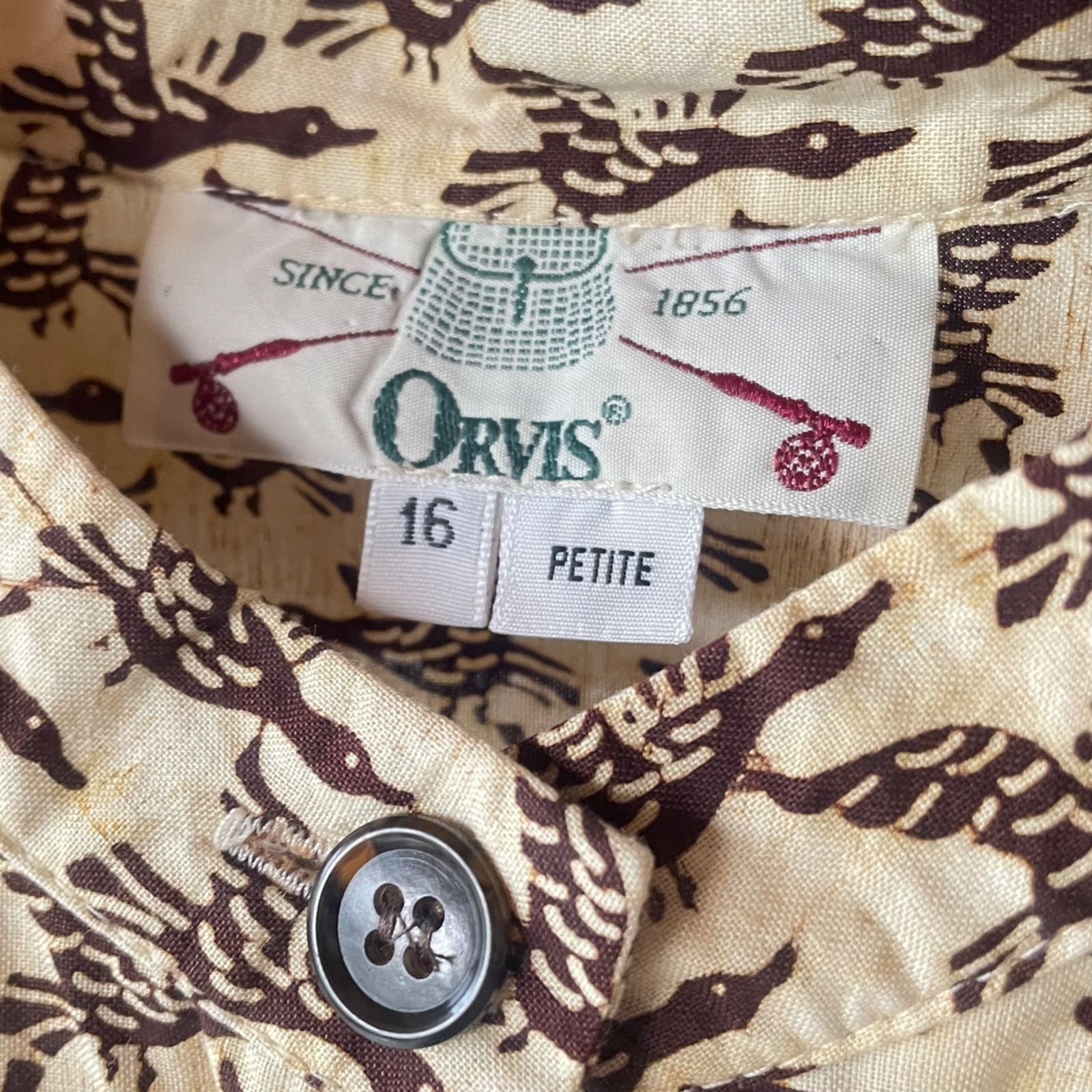 90s ORVIS 鳥柄 バティック コットン 長袖 ロングワンピース vintage